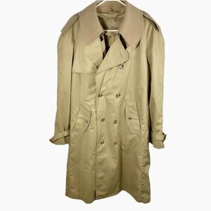 Vintage Tan Camel Trench Coat Classic Men 40 Classic Heavy Wool Liner Removable